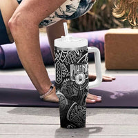 Scandinavian Viking Tumbler With Handle Norse Warrior Sigil - Helmet and Battle Axes