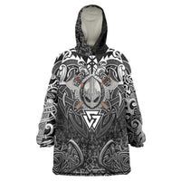 Scandinavian Viking Wearable Blanket Hoodie Norse Warrior Sigil - Helmet and Battle Axes
