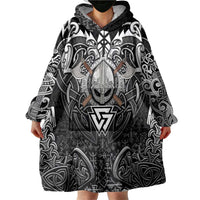 Scandinavian Viking Wearable Blanket Hoodie Norse Warrior Sigil - Helmet and Battle Axes