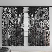 Scandinavian Viking Window Curtain Norse Warrior Sigil - Helmet and Battle Axes