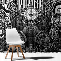 Scandinavian Viking Window Curtain Norse Warrior Sigil - Helmet and Battle Axes