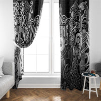 Scandinavian Viking Window Curtain Norse Warrior Sigil - Helmet and Battle Axes