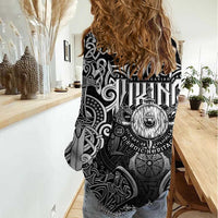 Scandinavian Viking Women Casual Shirt Norse Warrior Sigil - Helmet and Battle Axes