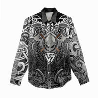 Scandinavian Viking Women Casual Shirt Norse Warrior Sigil - Helmet and Battle Axes