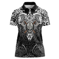 Scandinavian Viking Women Polo Shirt Norse Warrior Sigil - Helmet and Battle Axes
