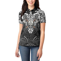Scandinavian Viking Women Polo Shirt Norse Warrior Sigil - Helmet and Battle Axes