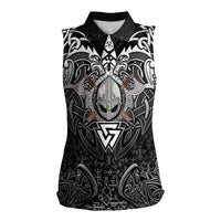 Scandinavian Viking Women Sleeveless Polo Shirt Norse Warrior Sigil - Helmet and Battle Axes