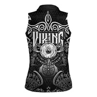 Scandinavian Viking Women Sleeveless Polo Shirt Norse Warrior Sigil - Helmet and Battle Axes