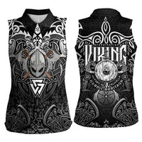 Scandinavian Viking Women Sleeveless Polo Shirt Norse Warrior Sigil - Helmet and Battle Axes