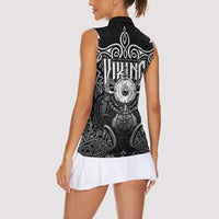 Scandinavian Viking Women Sleeveless Polo Shirt Norse Warrior Sigil - Helmet and Battle Axes