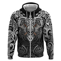 Scandinavian Viking Zip Hoodie Norse Warrior Sigil - Helmet and Battle Axes