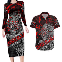 Einherjar Valhalla Couples Matching Long Sleeve Bodycon Dress and Hawaiian Shirt Viking Warrior Rage Style
