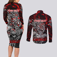 Einherjar Valhalla Couples Matching Long Sleeve Bodycon Dress and Long Sleeve Button Shirt Viking Warrior Rage Style