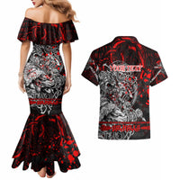 Einherjar Valhalla Couples Matching Mermaid Dress and Hawaiian Shirt Viking Warrior Rage Style