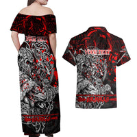 Einherjar Valhalla Couples Matching Off Shoulder Maxi Dress and Hawaiian Shirt Viking Warrior Rage Style