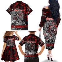 Einherjar Valhalla Family Matching Off The Shoulder Long Sleeve Dress and Hawaiian Shirt Viking Warrior Rage Style