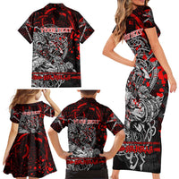 Einherjar Valhalla Family Matching Short Sleeve Bodycon Dress and Hawaiian Shirt Viking Warrior Rage Style