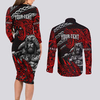 Berserker Bear Warrior Viking Couples Matching Long Sleeve Bodycon Dress and Long Sleeve Button Shirt Tribal Strength and Runic Blood
