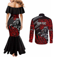 Berserker Bear Warrior Viking Couples Matching Mermaid Dress and Long Sleeve Button Shirt Tribal Strength and Runic Blood