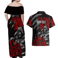 Berserker Bear Warrior Viking Couples Matching Off Shoulder Maxi Dress and Hawaiian Shirt Tribal Strength and Runic Blood