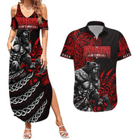 Berserker Bear Warrior Viking Couples Matching Summer Maxi Dress and Hawaiian Shirt Tribal Strength and Runic Blood