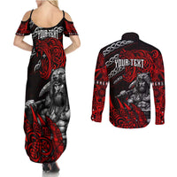 Berserker Bear Warrior Viking Couples Matching Summer Maxi Dress and Long Sleeve Button Shirt Tribal Strength and Runic Blood