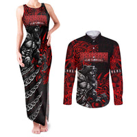 Berserker Bear Warrior Viking Couples Matching Tank Maxi Dress and Long Sleeve Button Shirt Tribal Strength and Runic Blood