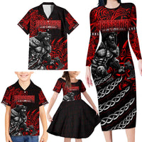 Berserker Bear Warrior Viking Family Matching Long Sleeve Bodycon Dress and Hawaiian Shirt Tribal Strength and Runic Blood