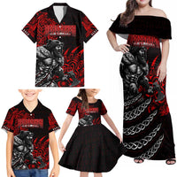 Berserker Bear Warrior Viking Family Matching Off Shoulder Maxi Dress and Hawaiian Shirt Tribal Strength and Runic Blood