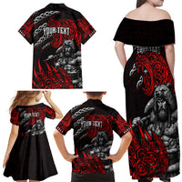 Berserker Bear Warrior Viking Family Matching Off Shoulder Maxi Dress and Hawaiian Shirt Tribal Strength and Runic Blood