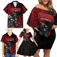 Berserker Bear Warrior Viking Family Matching Off Shoulder Short Dress and Hawaiian Shirt Tribal Strength and Runic Blood