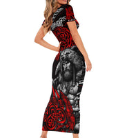 Berserker Bear Warrior Viking Family Matching Short Sleeve Bodycon Dress and Hawaiian Shirt Tribal Strength and Runic Blood