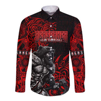 Berserker Bear Warrior Viking Long Sleeve Button Shirt Tribal Strength and Runic Blood