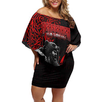 Berserker Bear Warrior Viking Off Shoulder Short Dress Tribal Strength and Runic Blood