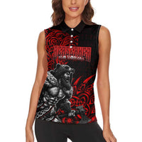 Berserker Bear Warrior Viking Women Sleeveless Polo Shirt Tribal Strength and Runic Blood