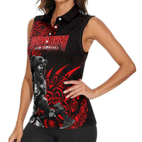 Berserker Bear Warrior Viking Women Sleeveless Polo Shirt Tribal Strength and Runic Blood