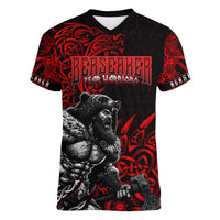Berserker Bear Warrior Viking Women V-Neck T-Shirt Tribal Strength and Runic Blood