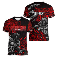 Berserker Bear Warrior Viking Women V-Neck T-Shirt Tribal Strength and Runic Blood