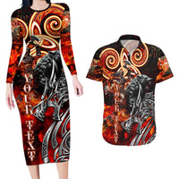 Ulfhednar Wofl Warrior Viking Couples Matching Long Sleeve Bodycon Dress and Hawaiian Shirt Runes Norse Mythology Fire