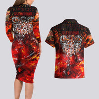 Ulfhednar Wofl Warrior Viking Couples Matching Long Sleeve Bodycon Dress and Hawaiian Shirt Runes Norse Mythology Fire