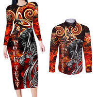 Ulfhednar Wofl Warrior Viking Couples Matching Long Sleeve Bodycon Dress and Long Sleeve Button Shirt Runes Norse Mythology Fire