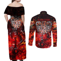 Ulfhednar Wofl Warrior Viking Couples Matching Off Shoulder Maxi Dress and Long Sleeve Button Shirt Runes Norse Mythology Fire