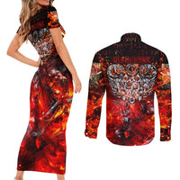 Ulfhednar Wofl Warrior Viking Couples Matching Short Sleeve Bodycon Dress and Long Sleeve Button Shirt Runes Norse Mythology Fire