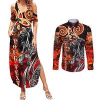 Ulfhednar Wofl Warrior Viking Couples Matching Summer Maxi Dress and Long Sleeve Button Shirt Runes Norse Mythology Fire