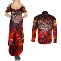 Ulfhednar Wofl Warrior Viking Couples Matching Summer Maxi Dress and Long Sleeve Button Shirt Runes Norse Mythology Fire
