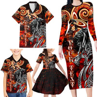 Ulfhednar Wofl Warrior Viking Family Matching Long Sleeve Bodycon Dress and Hawaiian Shirt Runes Norse Mythology Fire