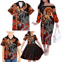 Ulfhednar Wofl Warrior Viking Family Matching Off The Shoulder Long Sleeve Dress and Hawaiian Shirt Runes Norse Mythology Fire