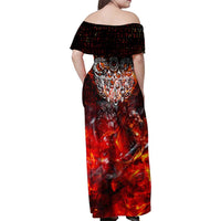 Ulfhednar Wofl Warrior Viking Family Matching Off Shoulder Maxi Dress and Hawaiian Shirt Runes Norse Mythology Fire