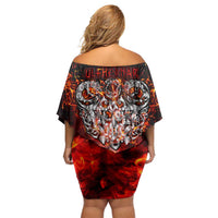 Ulfhednar Wofl Warrior Viking Family Matching Off Shoulder Short Dress and Hawaiian Shirt Runes Norse Mythology Fire