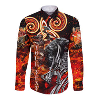 Ulfhednar Wofl Warrior Viking Long Sleeve Button Shirt Runes Norse Mythology Fire